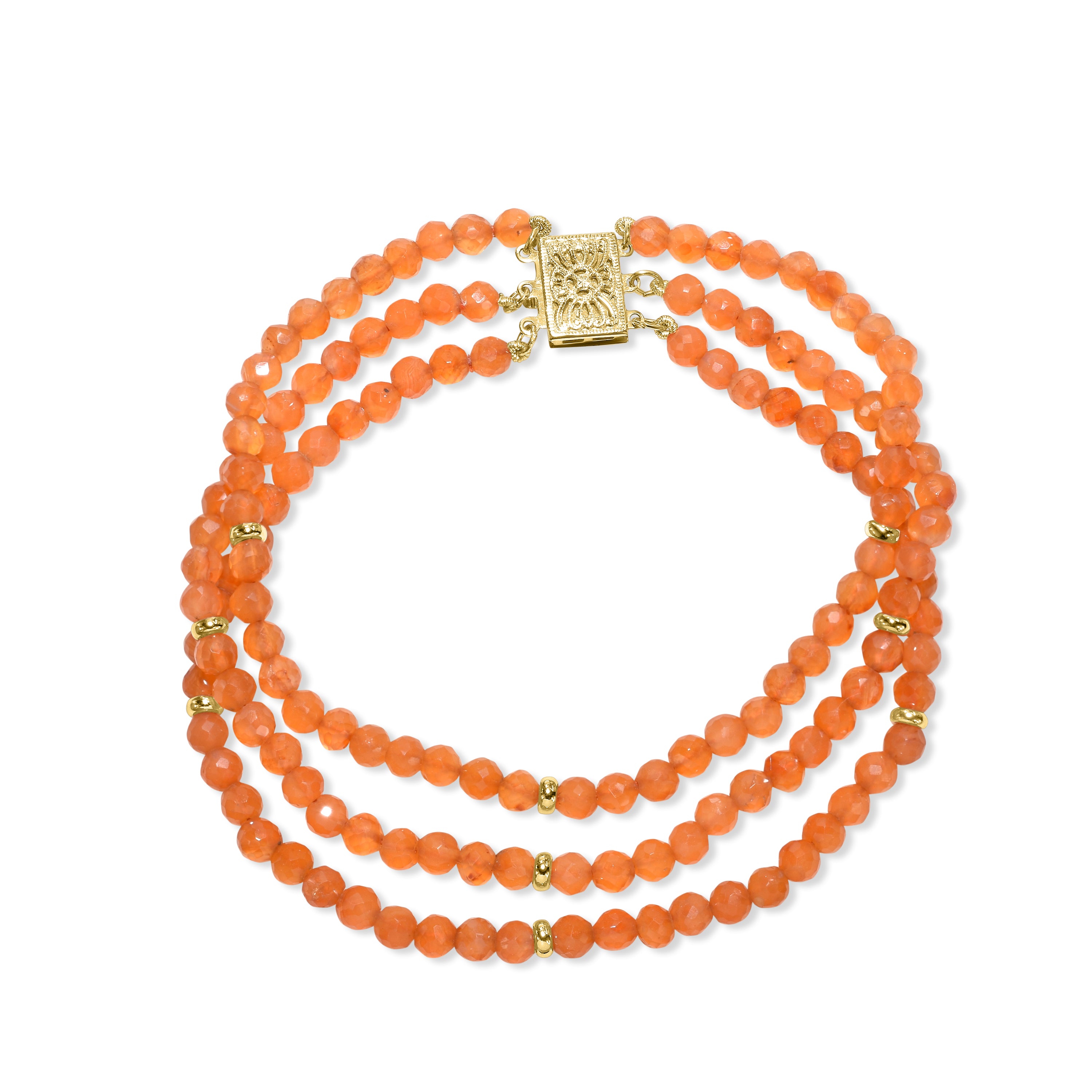 14k Carnelian 3 Row Bracelet 7.5" 4mm