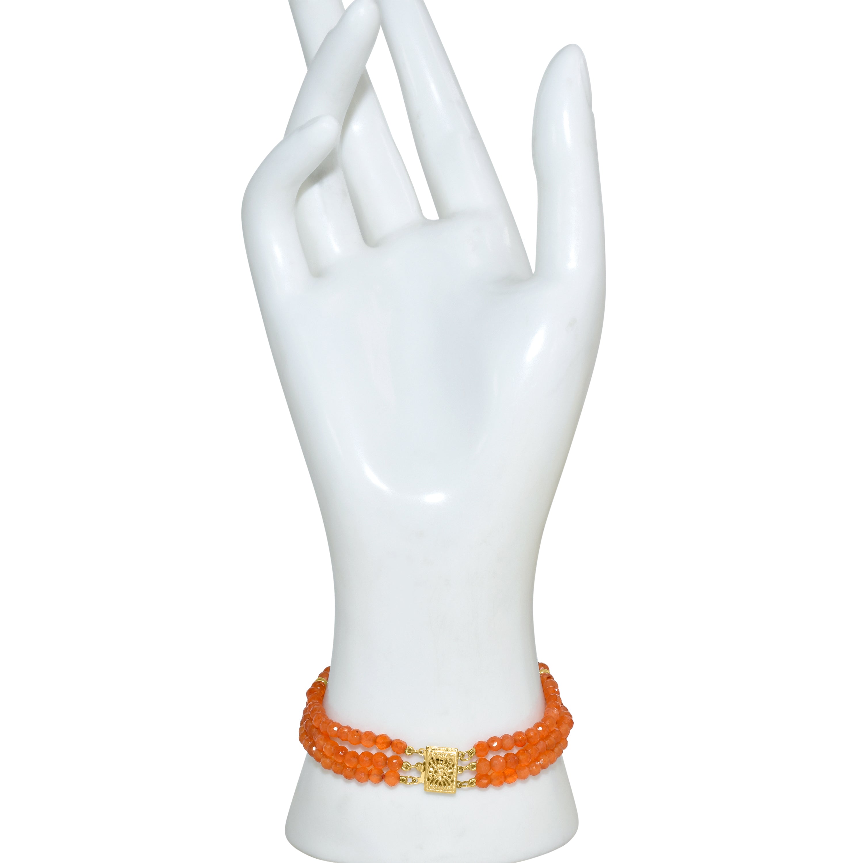 14k Carnelian 3 Row Bracelet 7.5" 4mm
