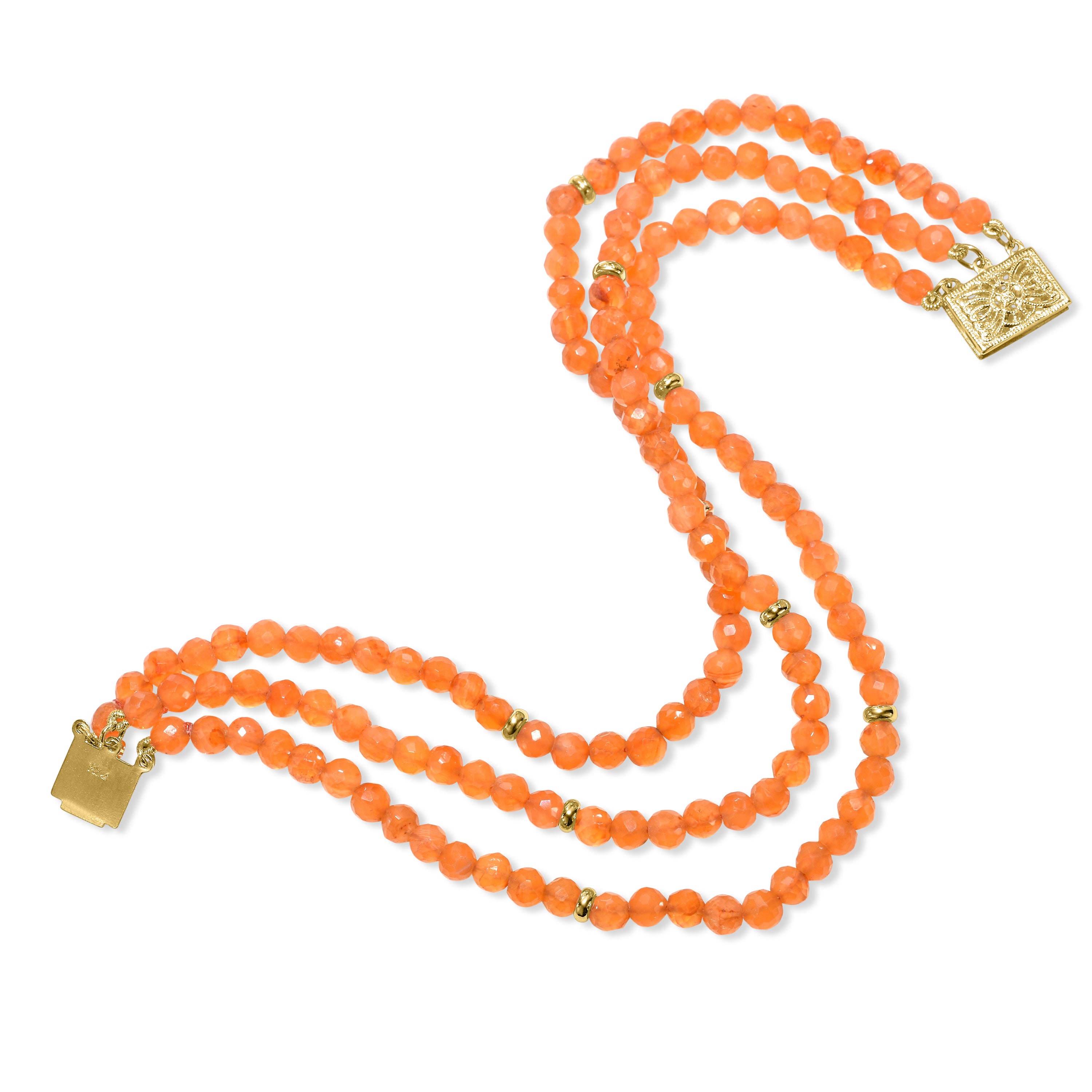14k Carnelian 3 Row Bracelet 7.5" 4mm