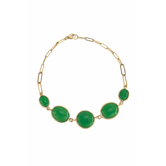 14k Green Jade 5 Bezel Paperclip Bracelet