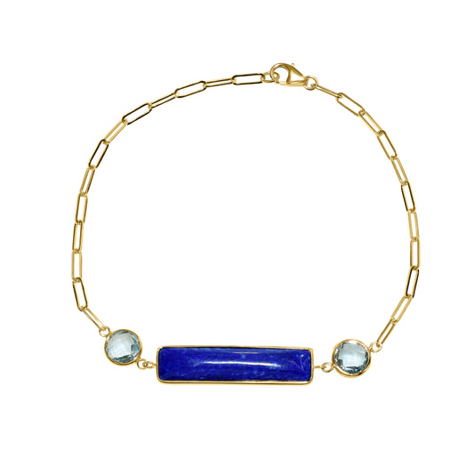 14k Lapis Blue Topaz Paperclip Bracelet