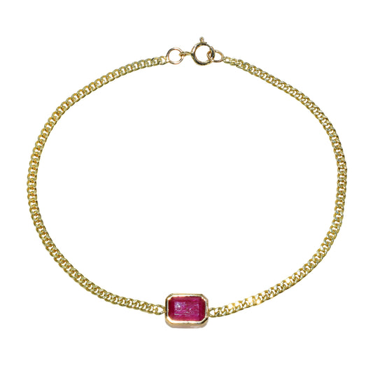 14k Ruby Curb Chain Bezel Bracelet