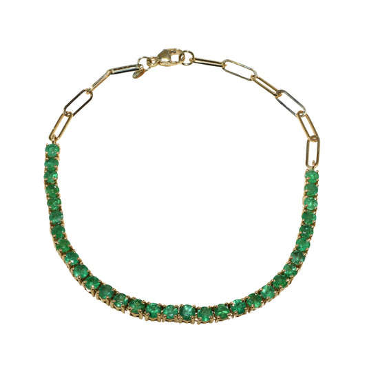 14k Tennis Chain Emerald Bracelet
