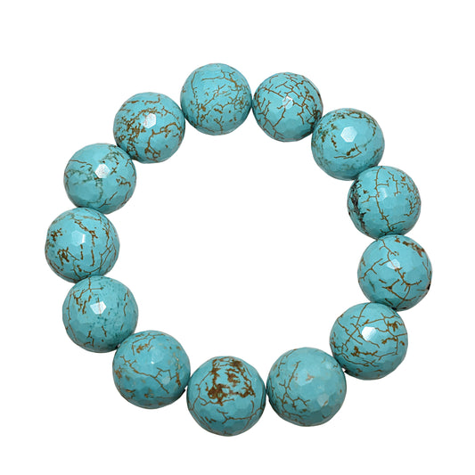 Turquoise 15mm Faceted Round Stretch Bracelet
