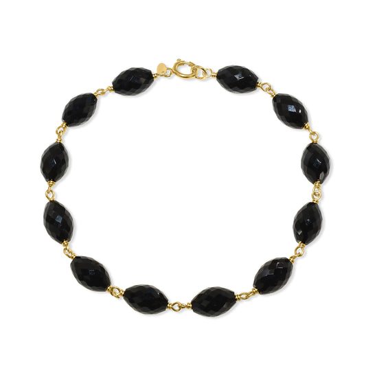 14k Black Onyx Faceted Oval Link Bracelet