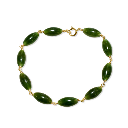 14k Nephrite Jade Oval Link Bracelet
