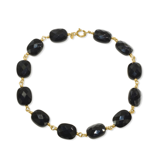 14k Black Onyx Faceted Cushion Link Bracelet