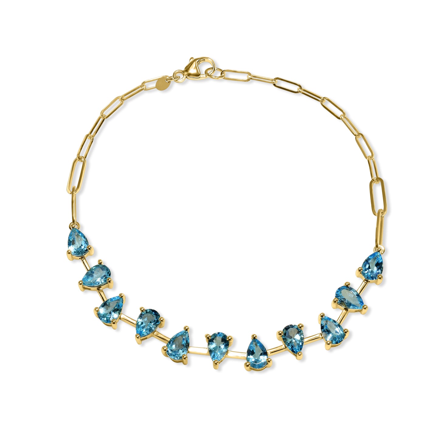 14k Swiss Blue Topaz Pear Link Paperclip Bracelet
