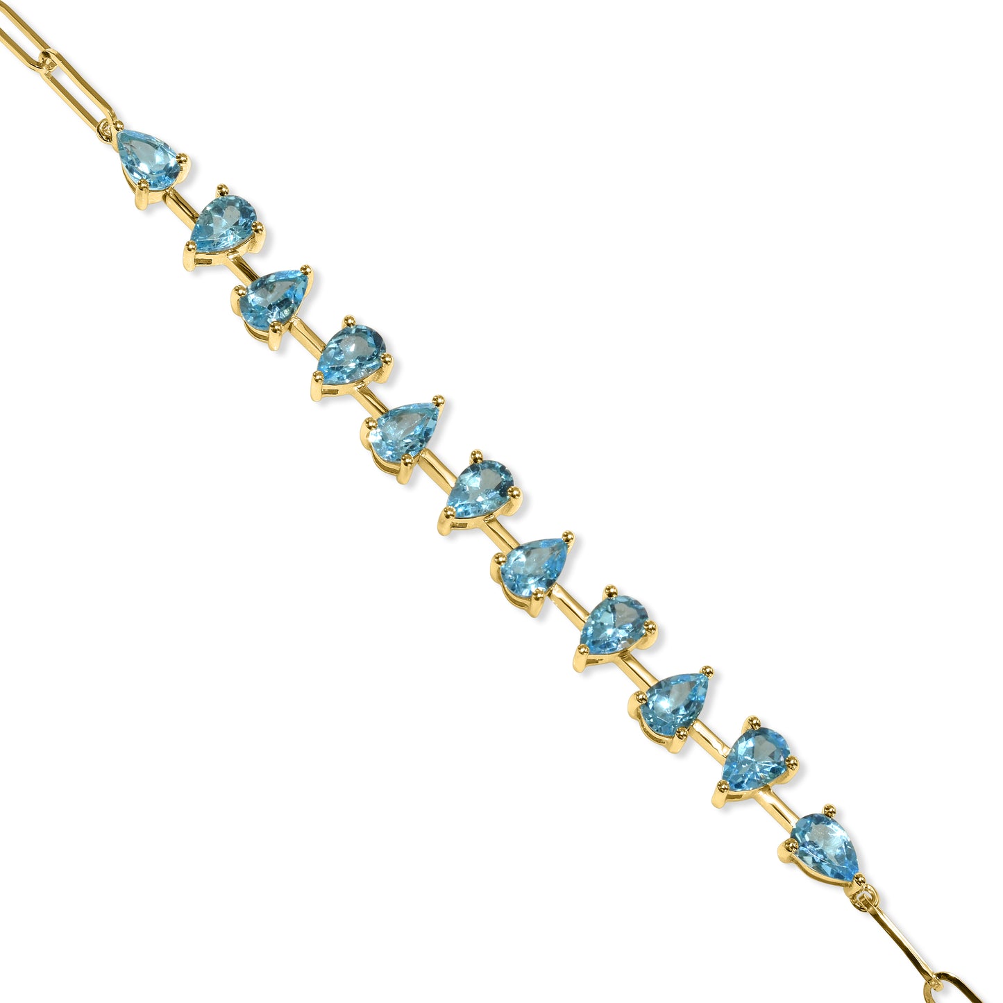14k Swiss Blue Topaz Pear Link Paperclip Bracelet