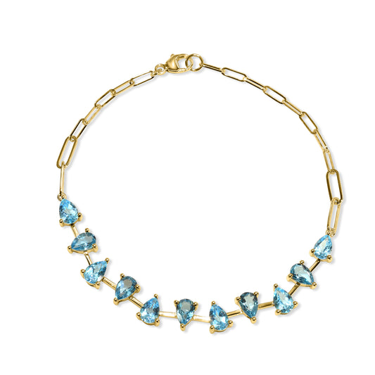 14k Swiss London Blue Topaz Pear Link 1x1 Paperclip Bracelet