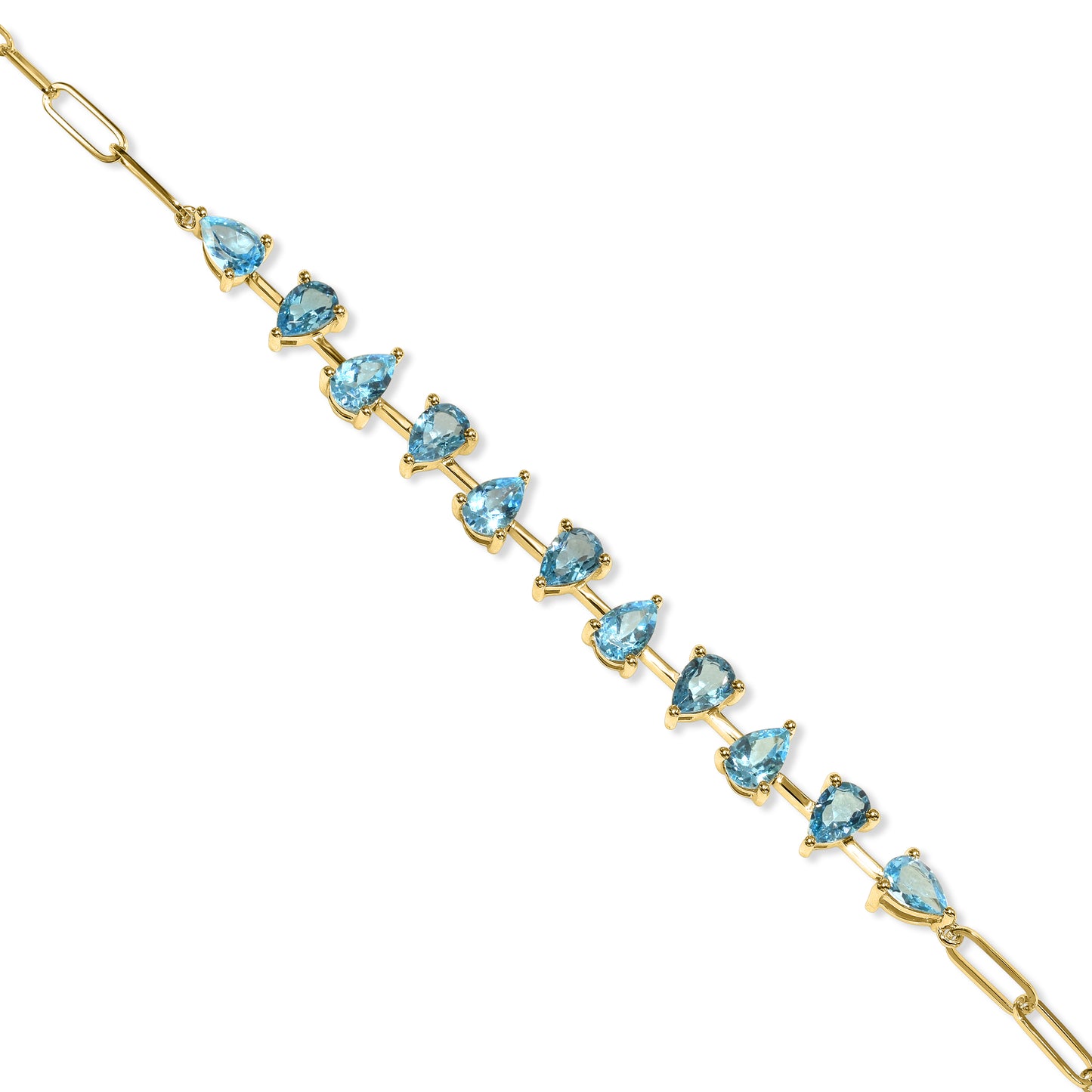 14k Swiss London Blue Topaz Pear Link 1x1 Paperclip Bracelet