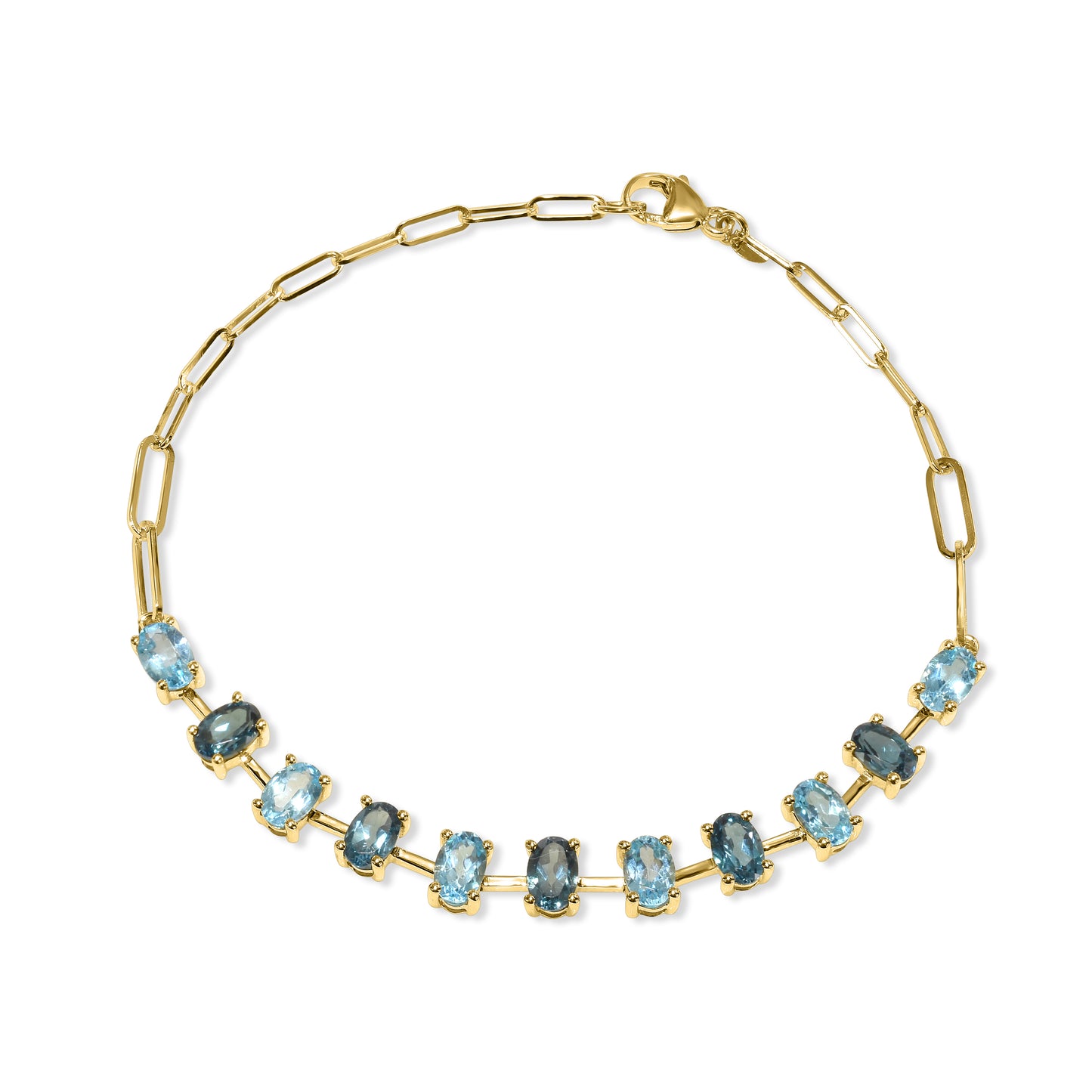 14k Swiss London Blue Topaz Oval 1x1 Link Paperclip Bracelet