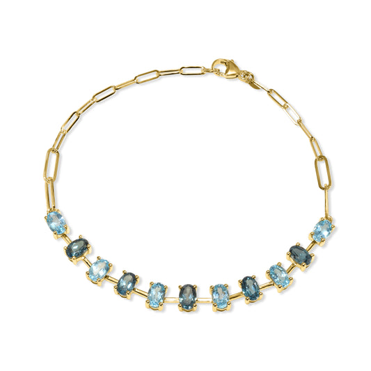 14k Swiss London Blue Topaz Oval 1x1 Link Paperclip Bracelet