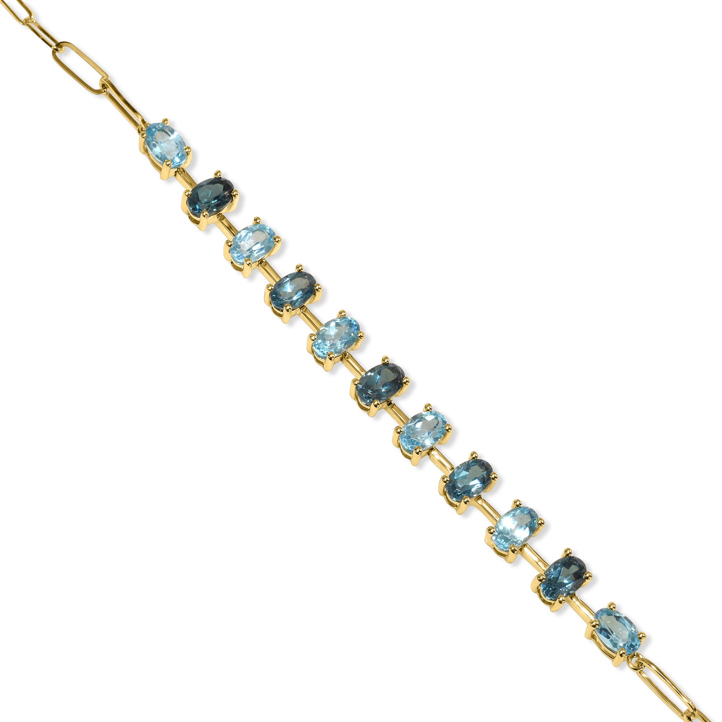 14k Swiss London Blue Topaz Oval 1x1 Link Paperclip Bracelet