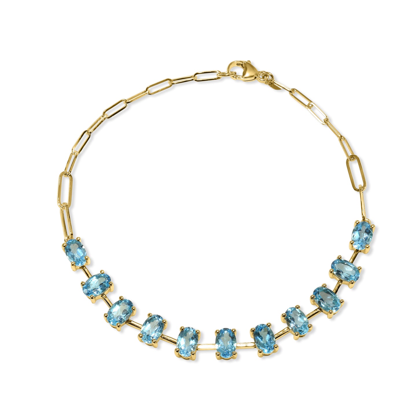 14k Swiss Blue Topaz Oval Link Paperclip Bracelet