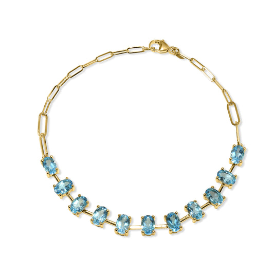 14k Swiss Blue Topaz Oval Link Paperclip Bracelet