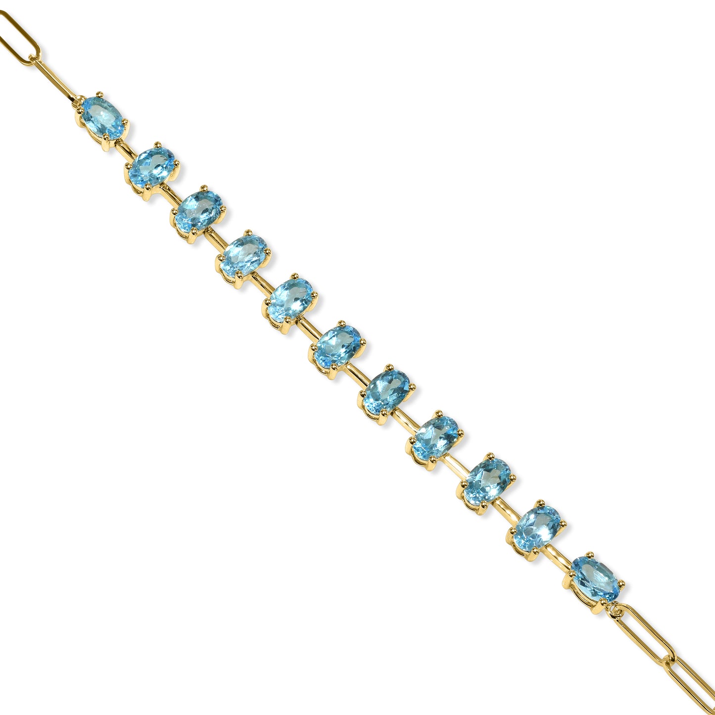 14k Swiss Blue Topaz Oval Link Paperclip Bracelet