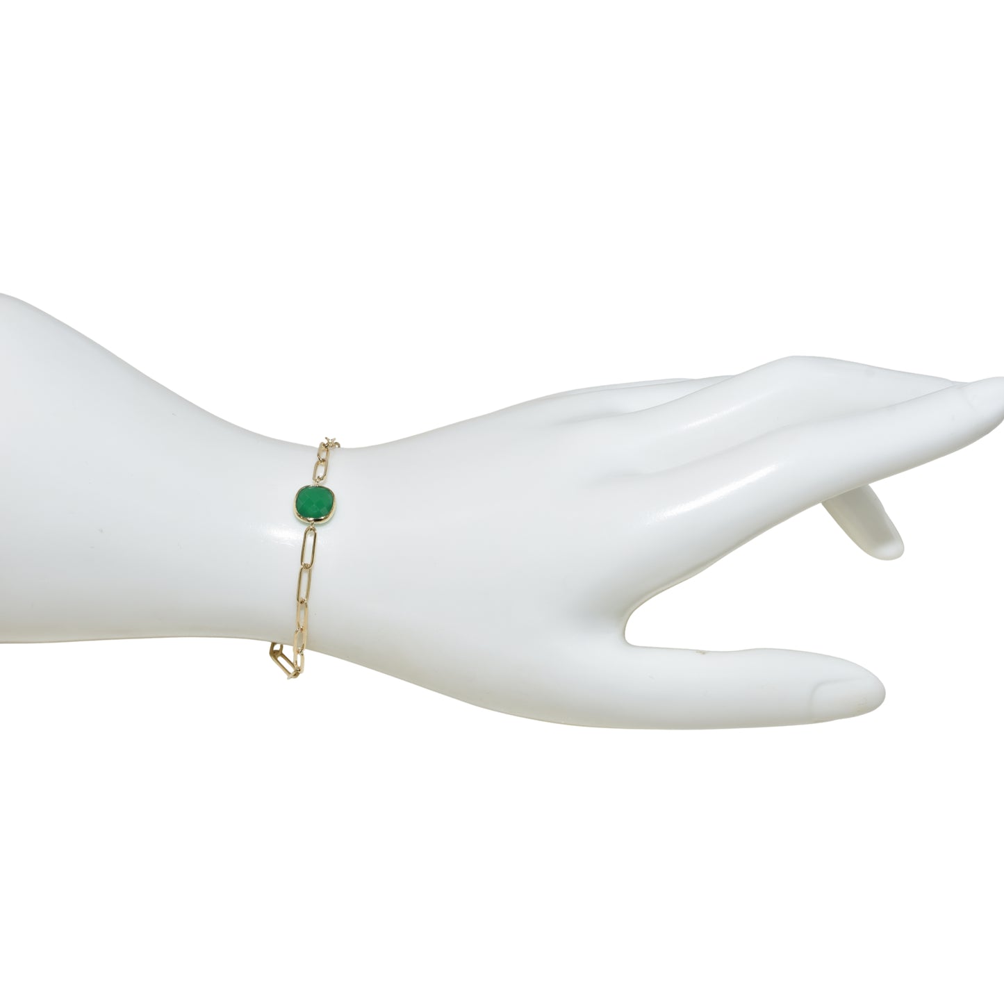 14k Green Onyx Cushion Bezel Paperclip Bracelet
