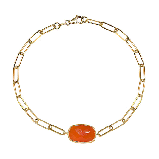 14k Carnelian Cushion Paperclip Bracelet
