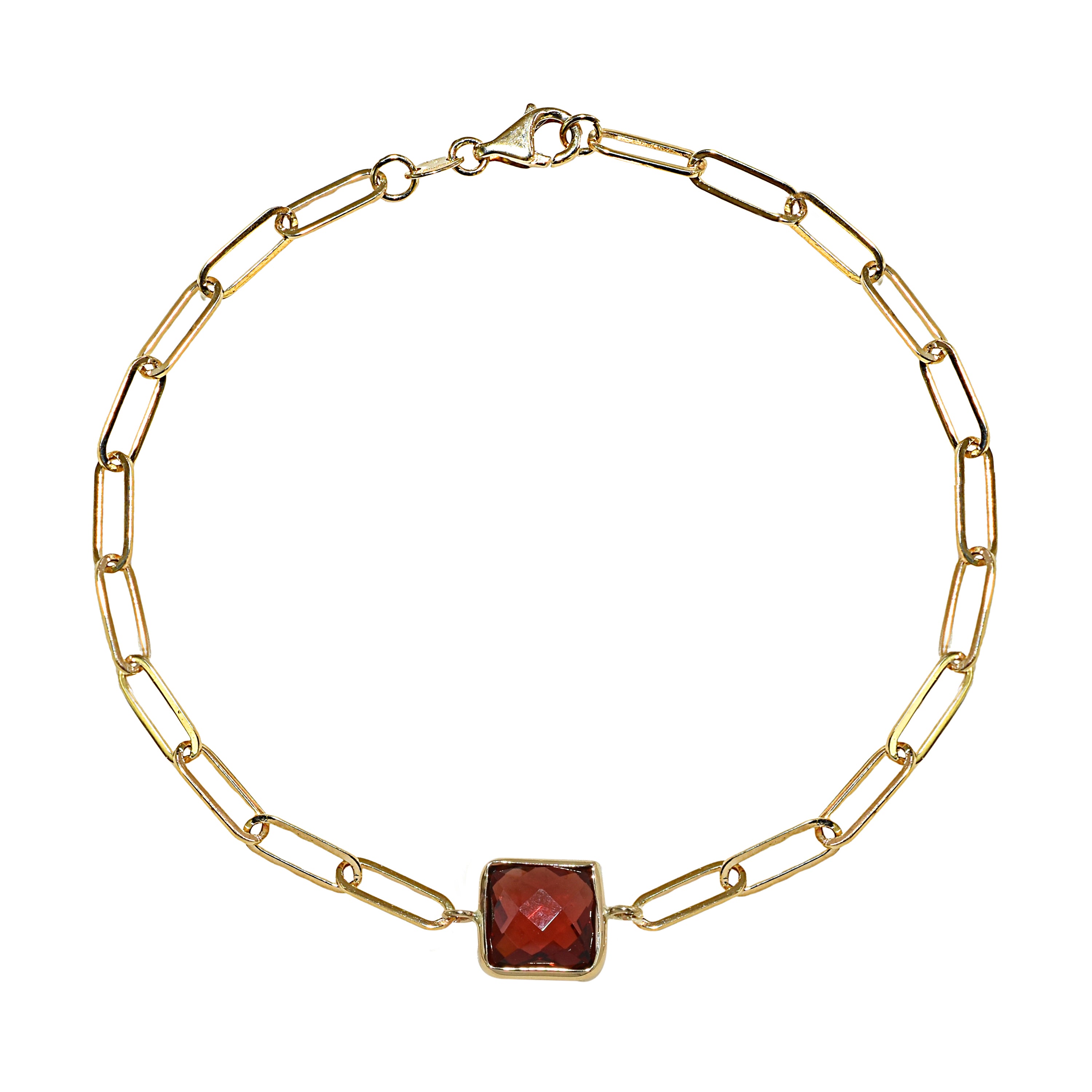 14k Garnet Square Paperclip Bracelet