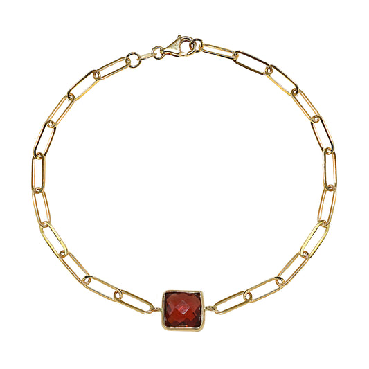 14k Garnet Square Paperclip Bracelet