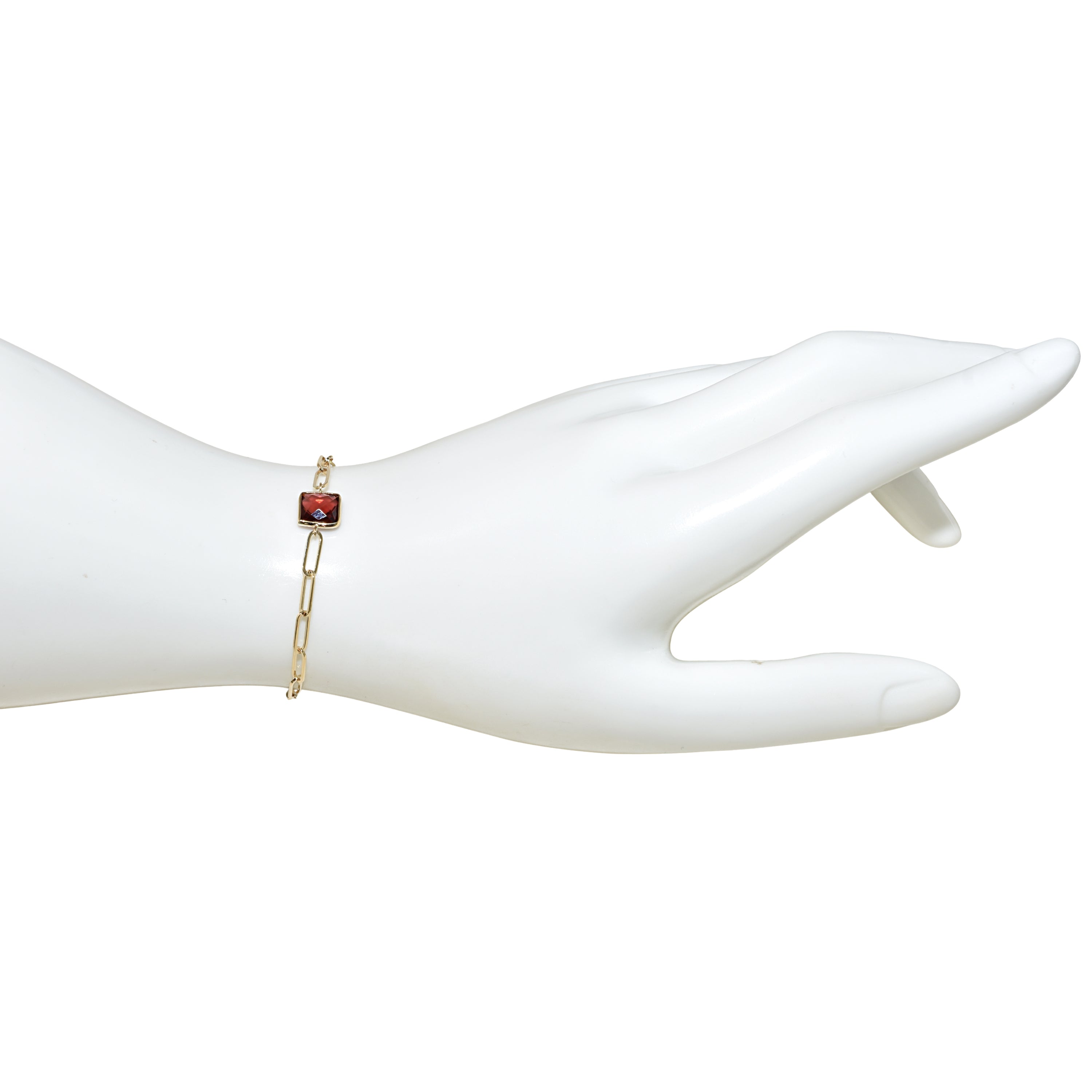 14k Garnet Square Paperclip Bracelet