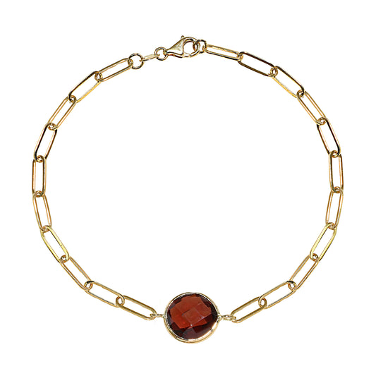 14k Garnet Round Paperclip Bracelet