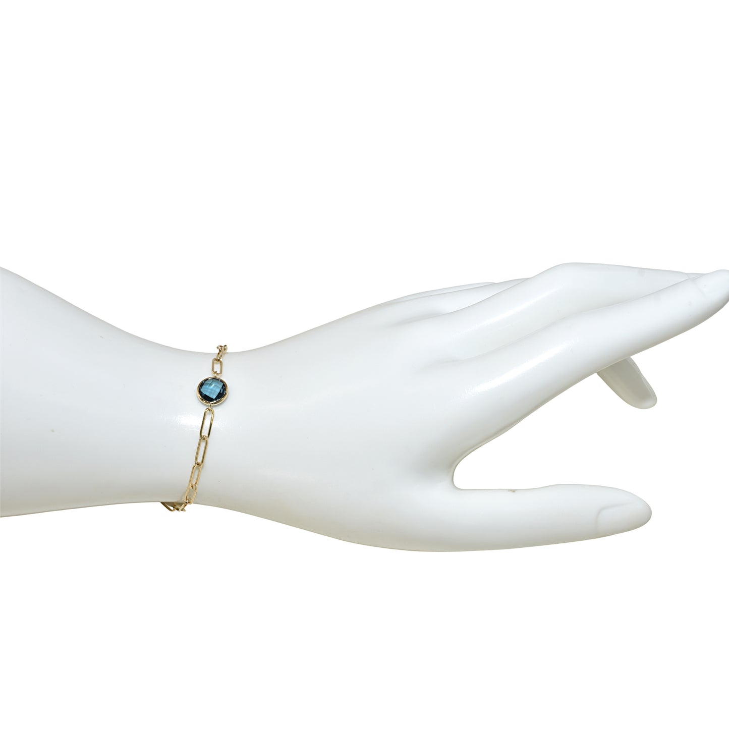 14k London Blue Topaz Round Paperclip Bracelet