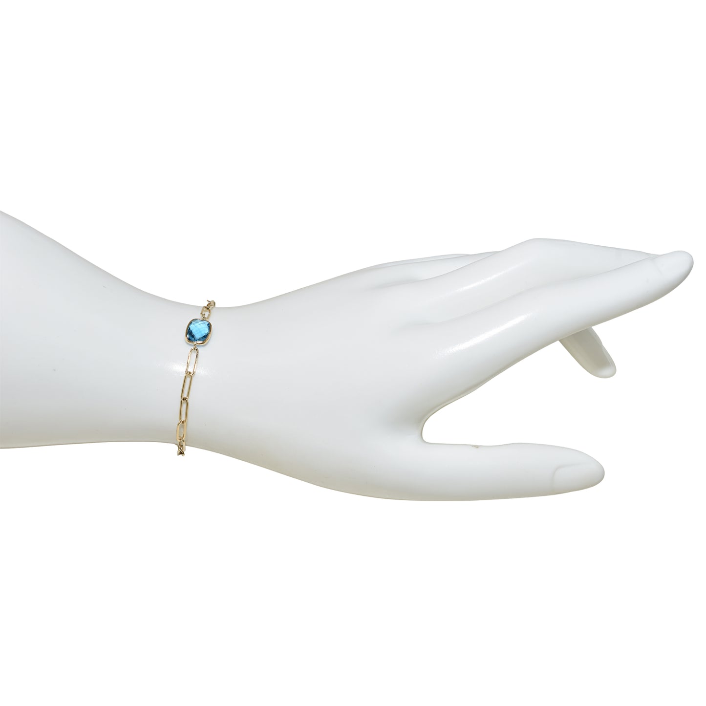 14k Swiss Blue Topaz Cushion Paperclip Bracelet