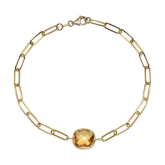 14k Citrine Cushion Paperclip Bracelet