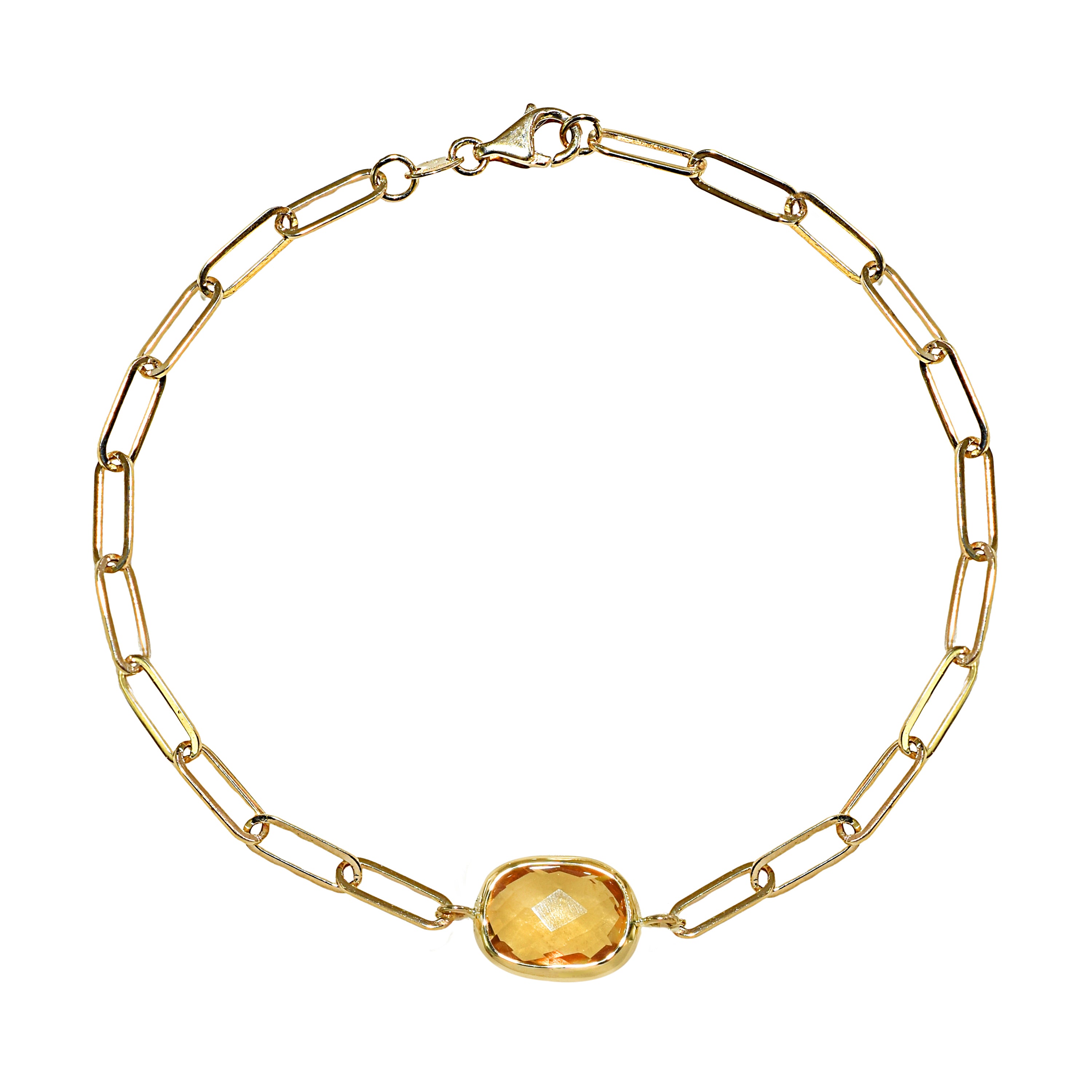 14k Citrine Cushion Paperclip Bracelet