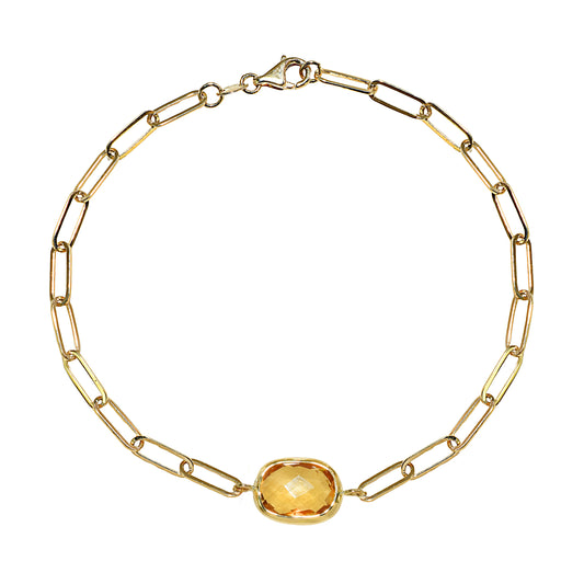 14k Citrine Cushion Paperclip Bracelet