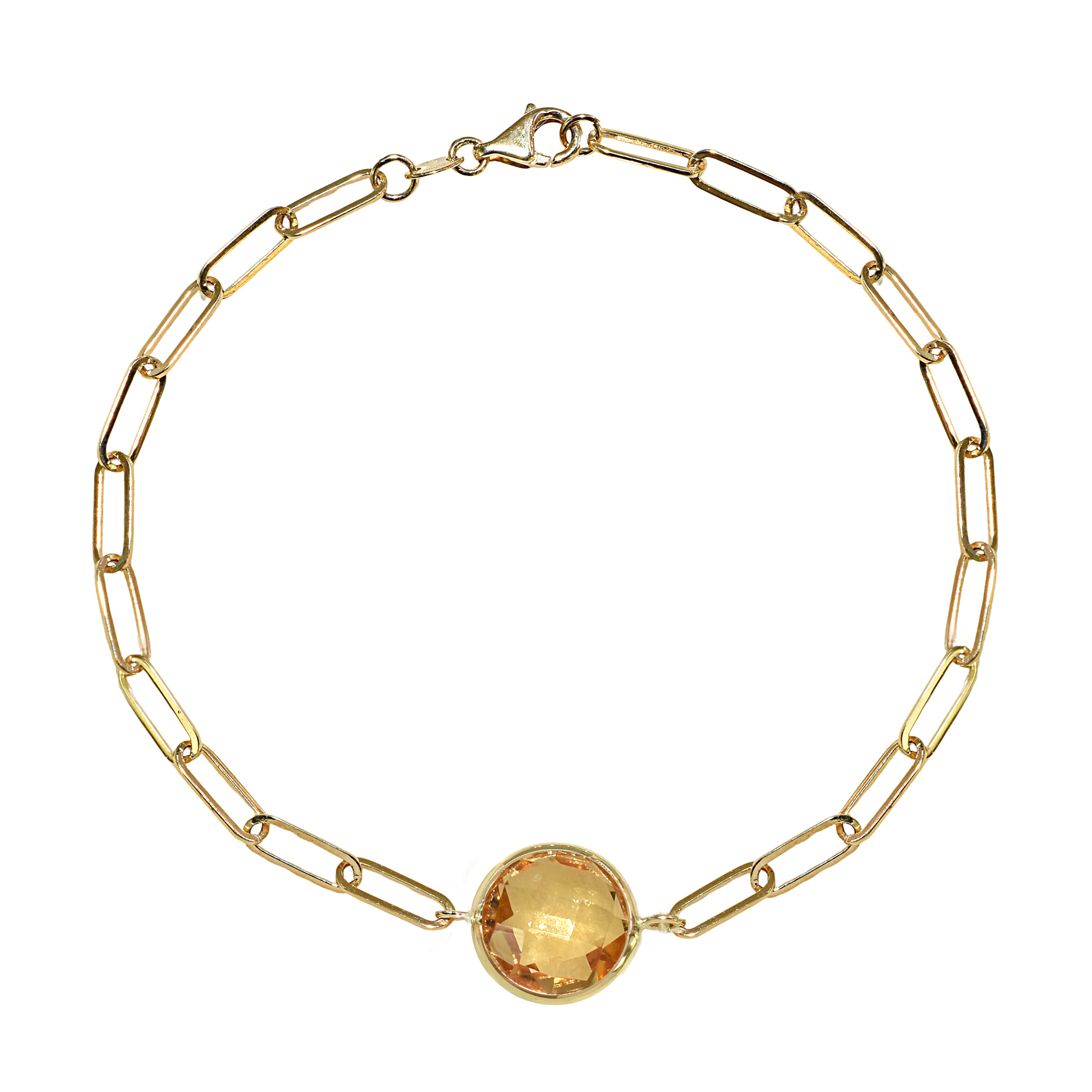 14k Citrine Round Paperclip Bracelet
