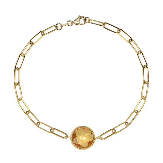 14k Citrine Round Paperclip Bracelet