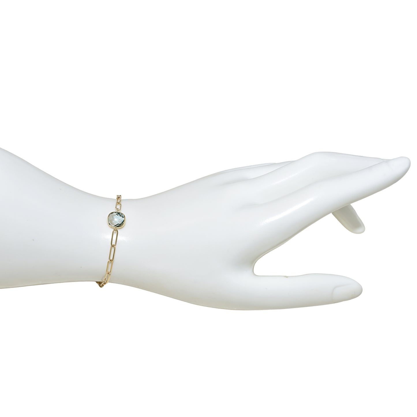 14k Blue Topaz Cushion Paperclip Bracelet