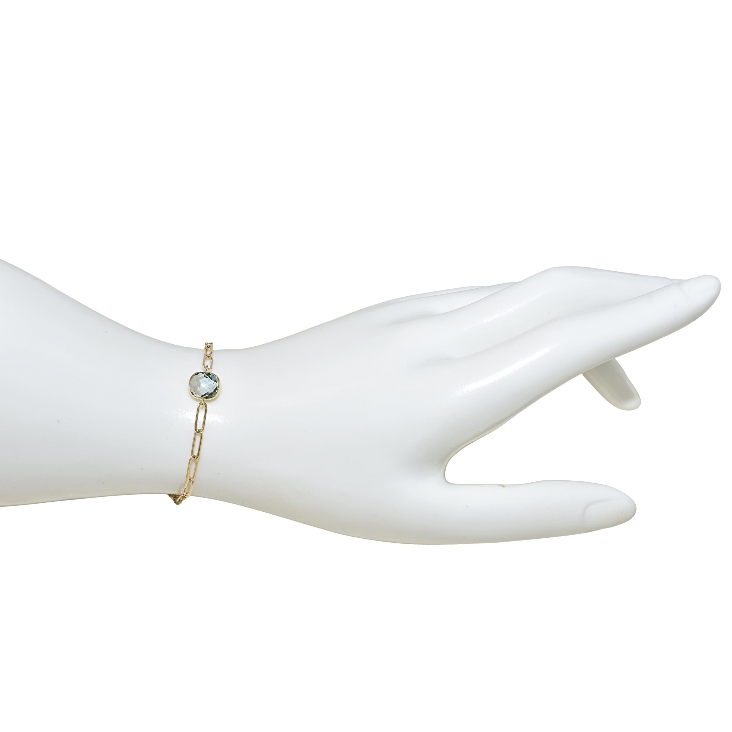 14k Blue Topaz Cushion Paperclip Bracelet