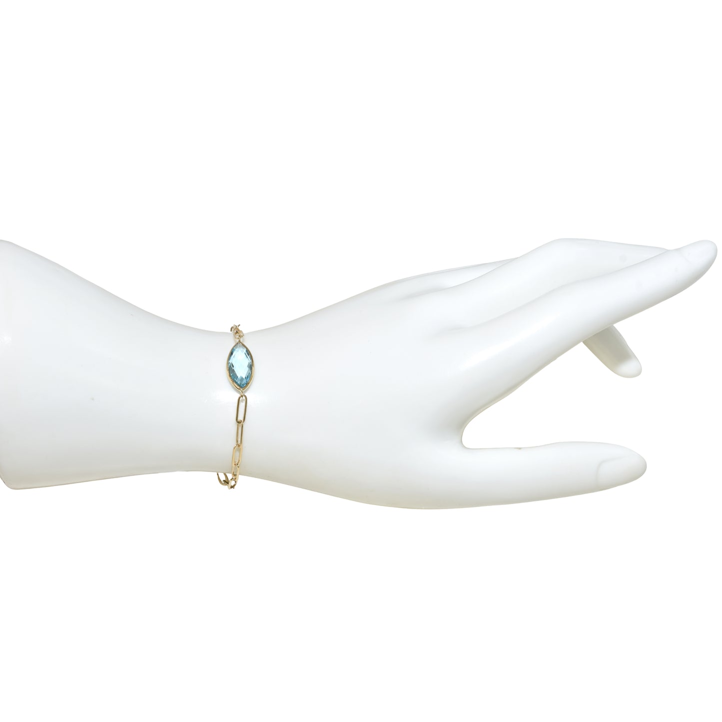 14k Blue Topaz Marquise Paperclip Bracelet