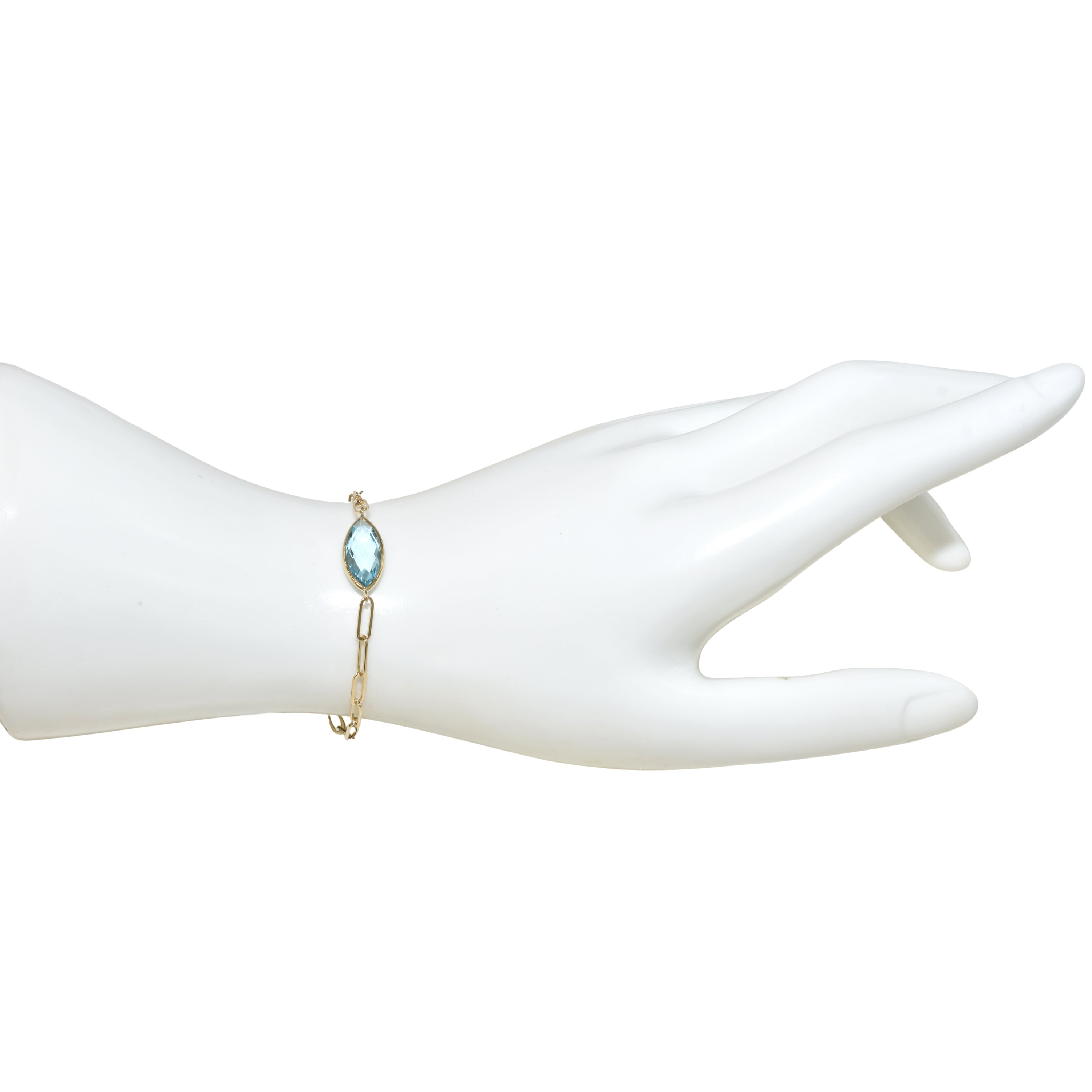14k Blue Topaz Marquise Paperclip Bracelet