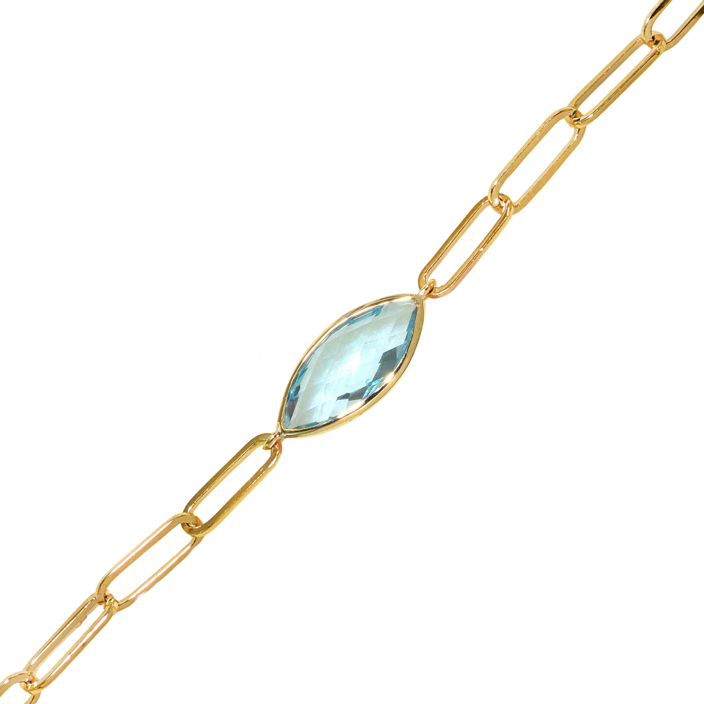 14k Blue Topaz Marquise Paperclip Bracelet