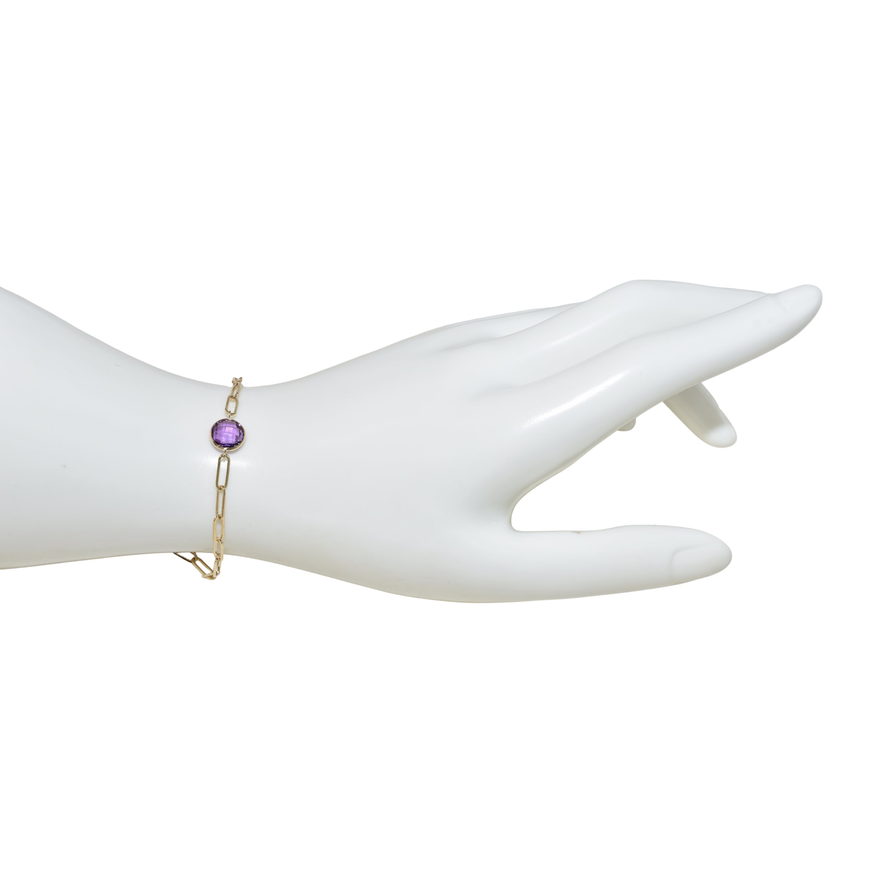 14k Amethyst Round Paperclip Bracelet