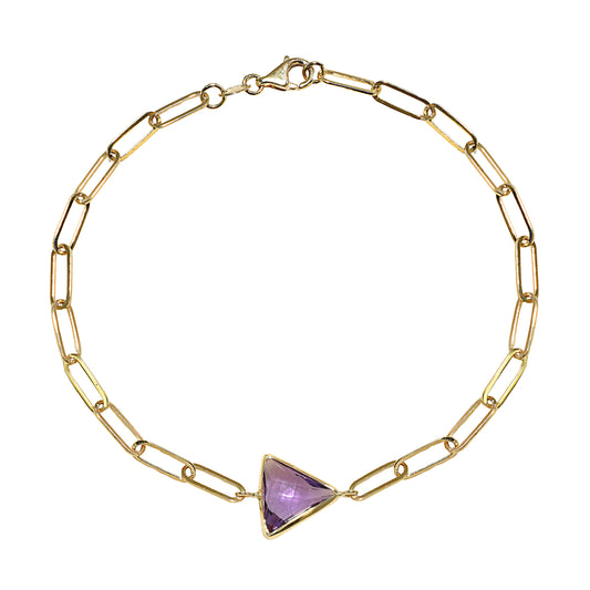 14k Amethyst Triangle Paperclip Bracelet