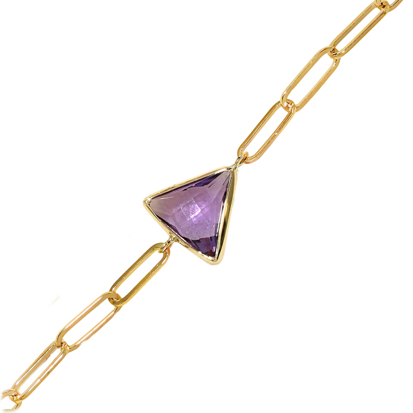 14k Amethyst Triangle Paperclip Bracelet