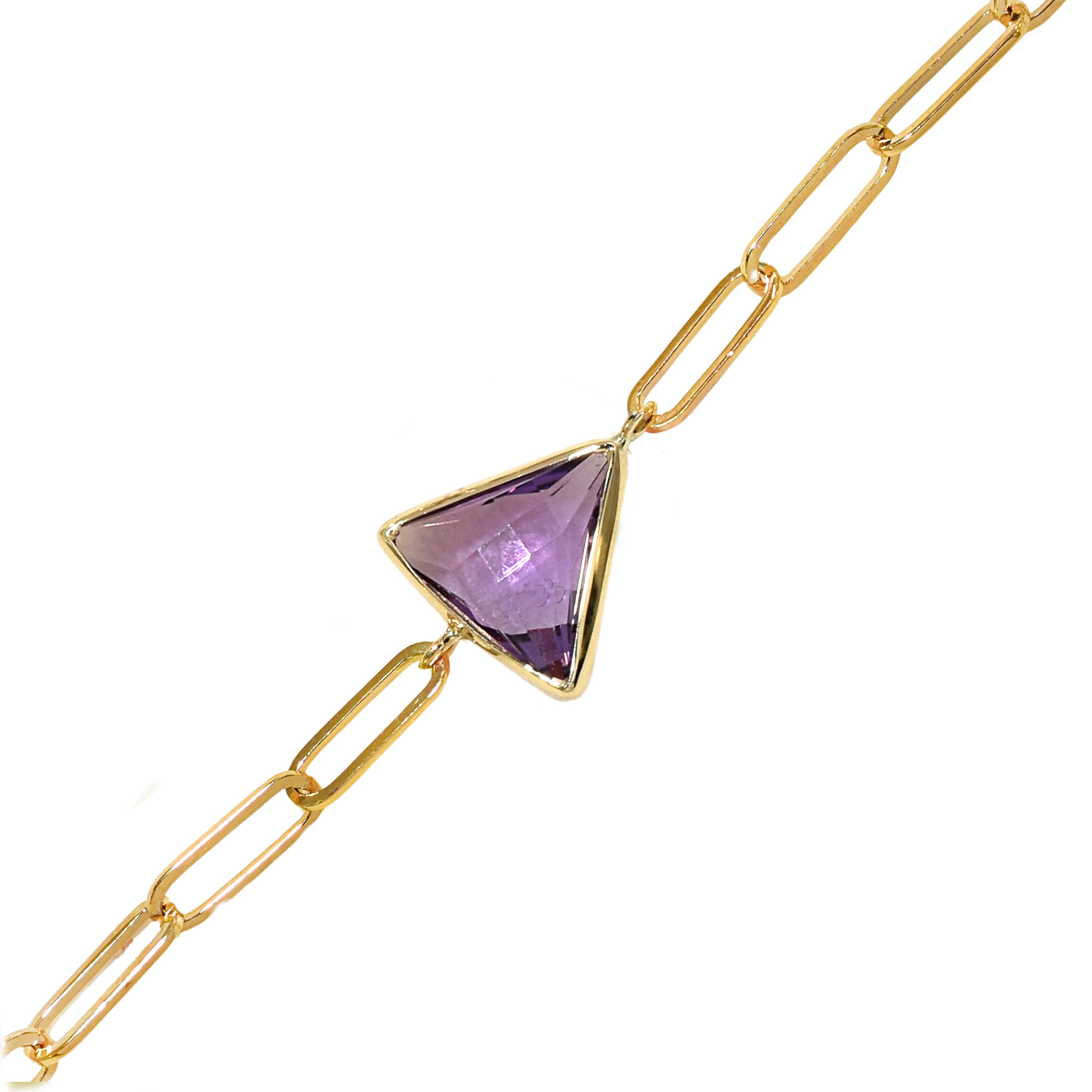 14k Amethyst Triangle Paperclip Bracelet
