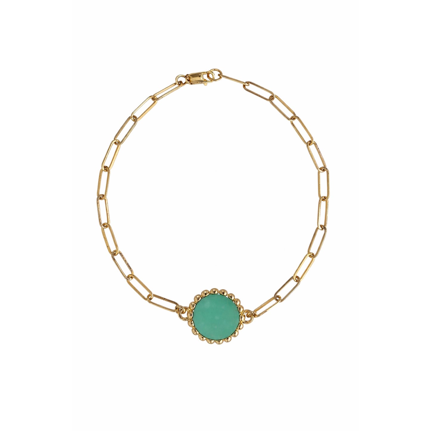 14k Turquoise Fancy Bezel Paperclip Bracelet