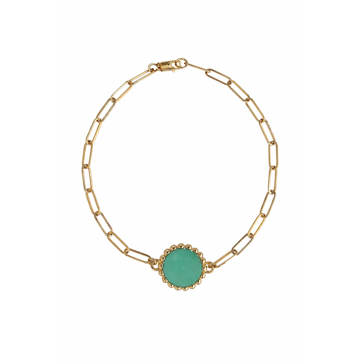 14k Turquoise Fancy Bezel Paperclip Bracelet