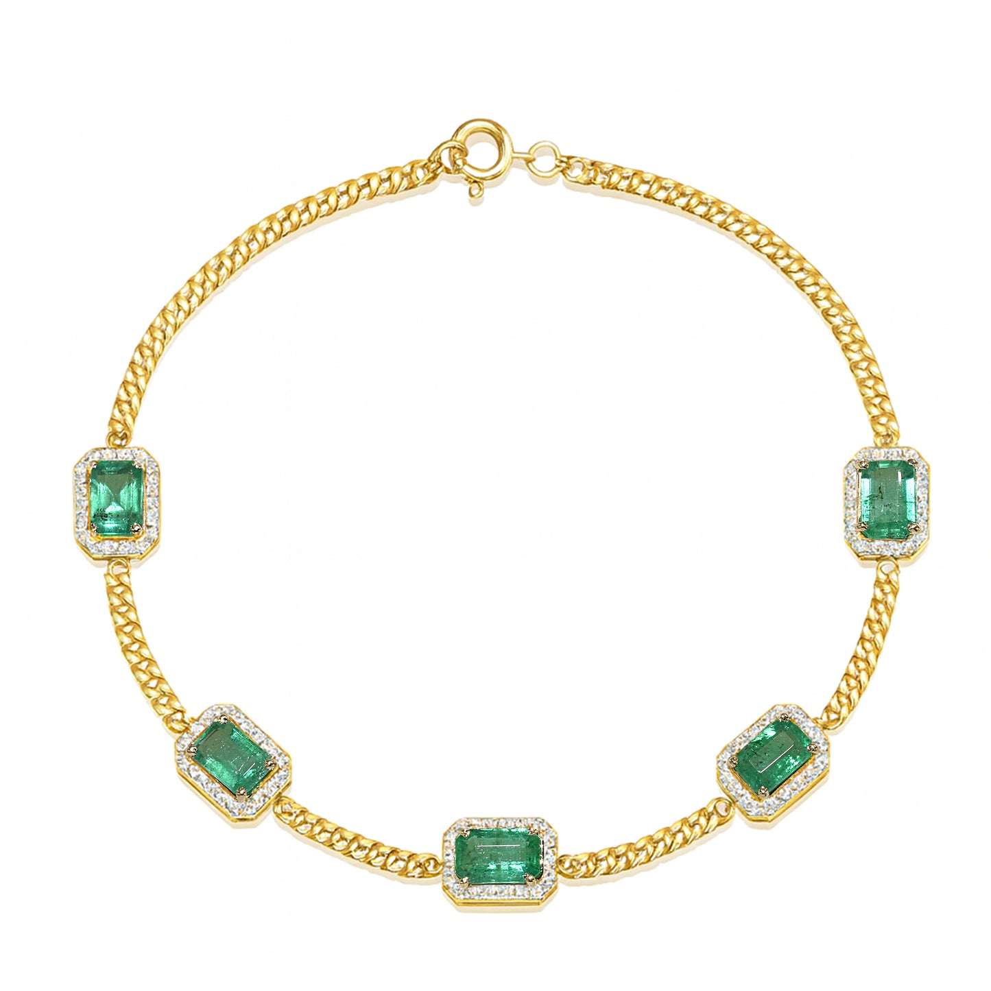14k Emerald Diamond Square Bezel Bracelet