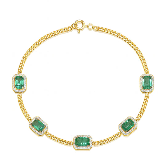14k Emerald Diamond Square Bezel Bracelet