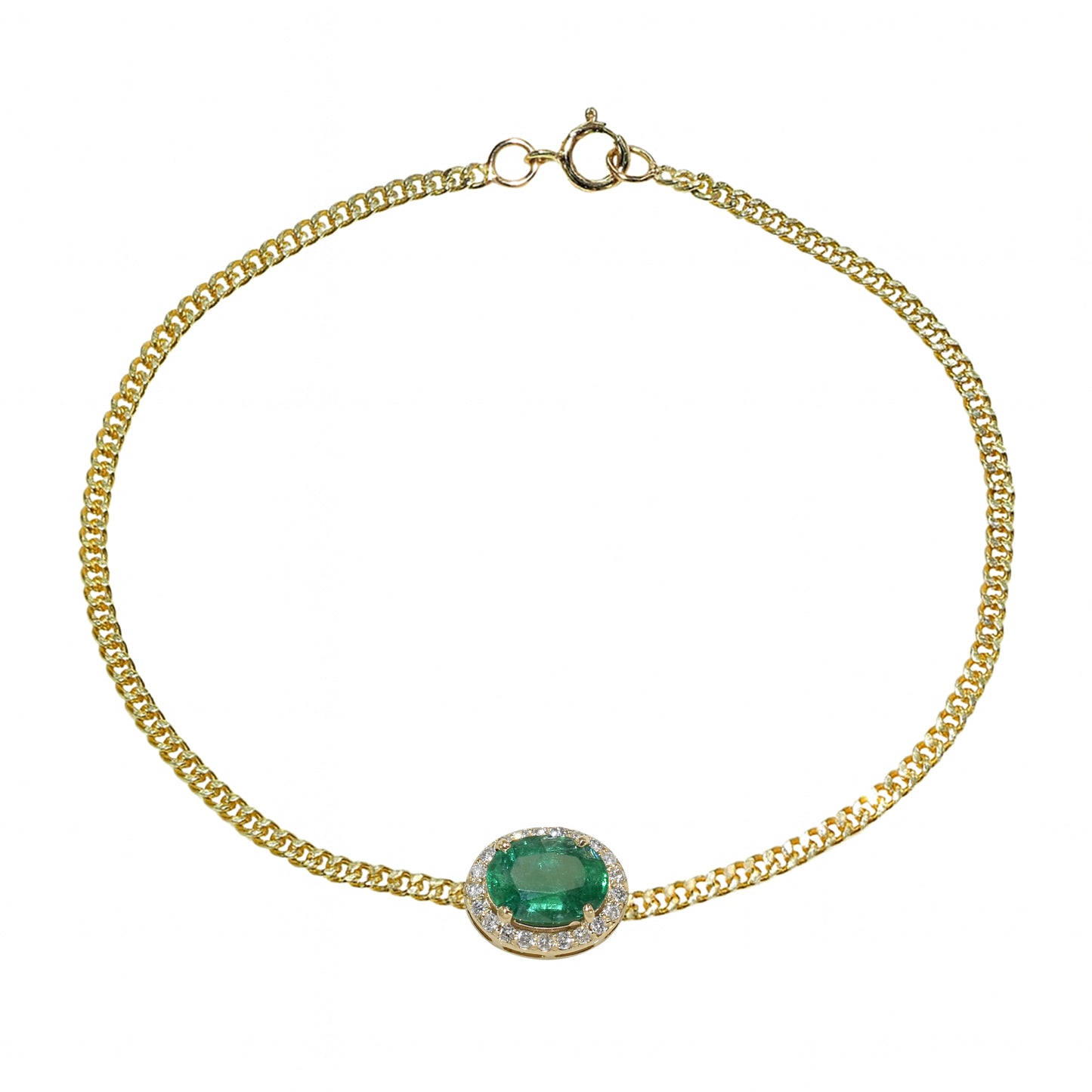 14k Emerald Diamond Oval Stone Bracelet
