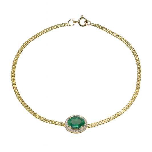 14k Emerald Diamond Oval Stone Bracelet