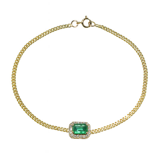 14k Emerald Diamond Square Bezel Bracelet